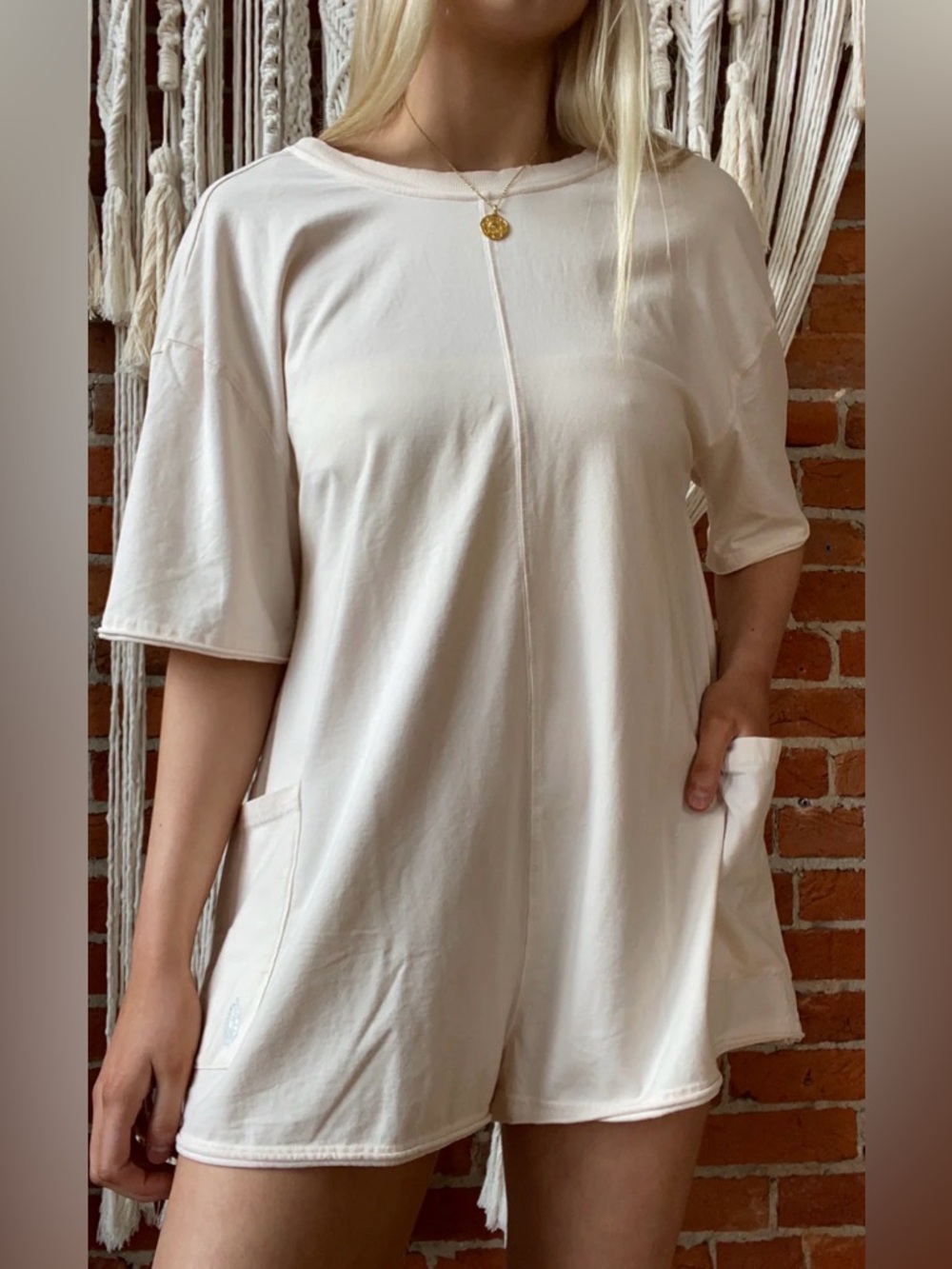 Free People Hot Shot Tee Romper XS Oversized Bleach Clay One Piece - Picture 5 of 16